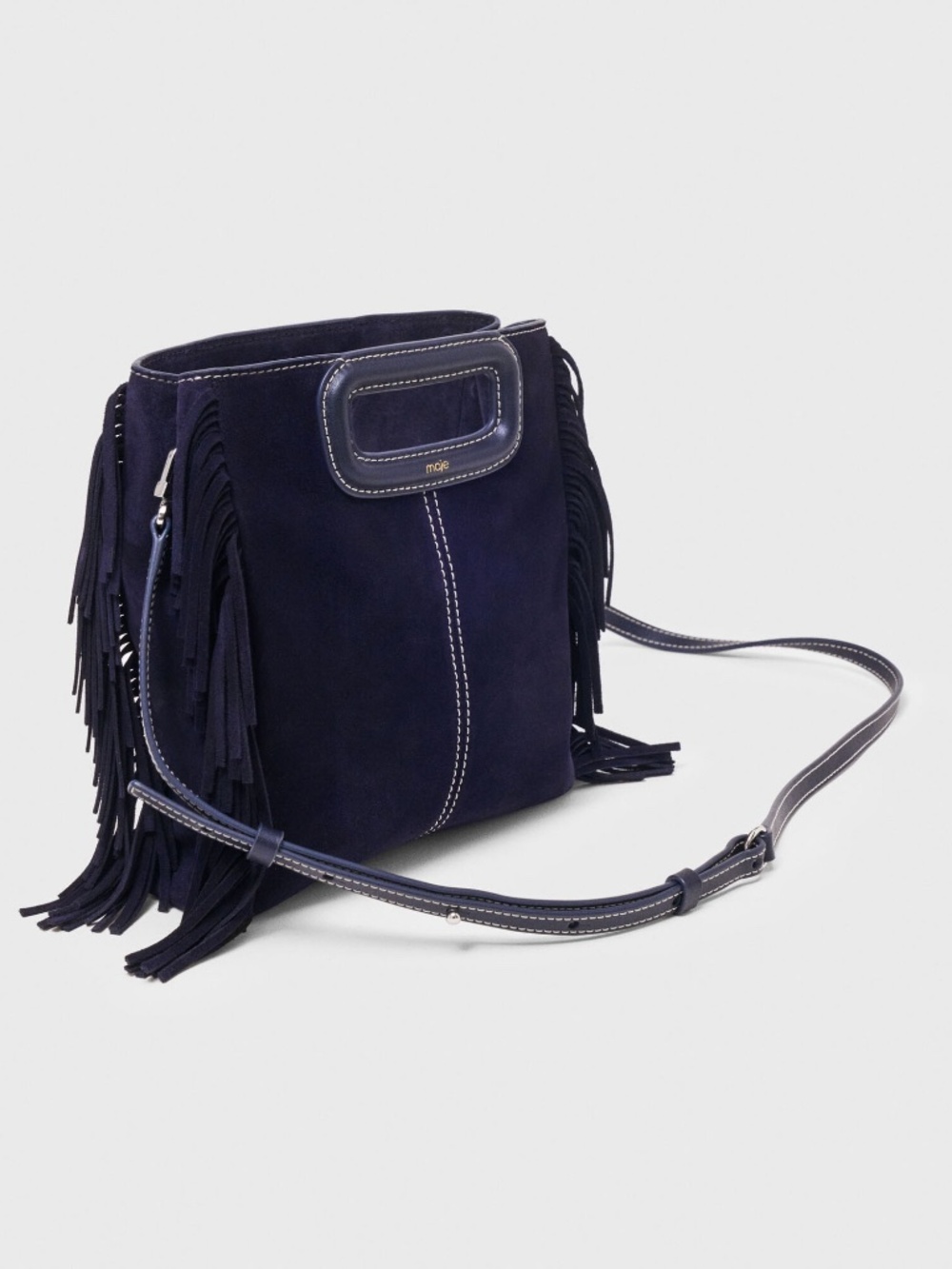 Topstitched suede M bag